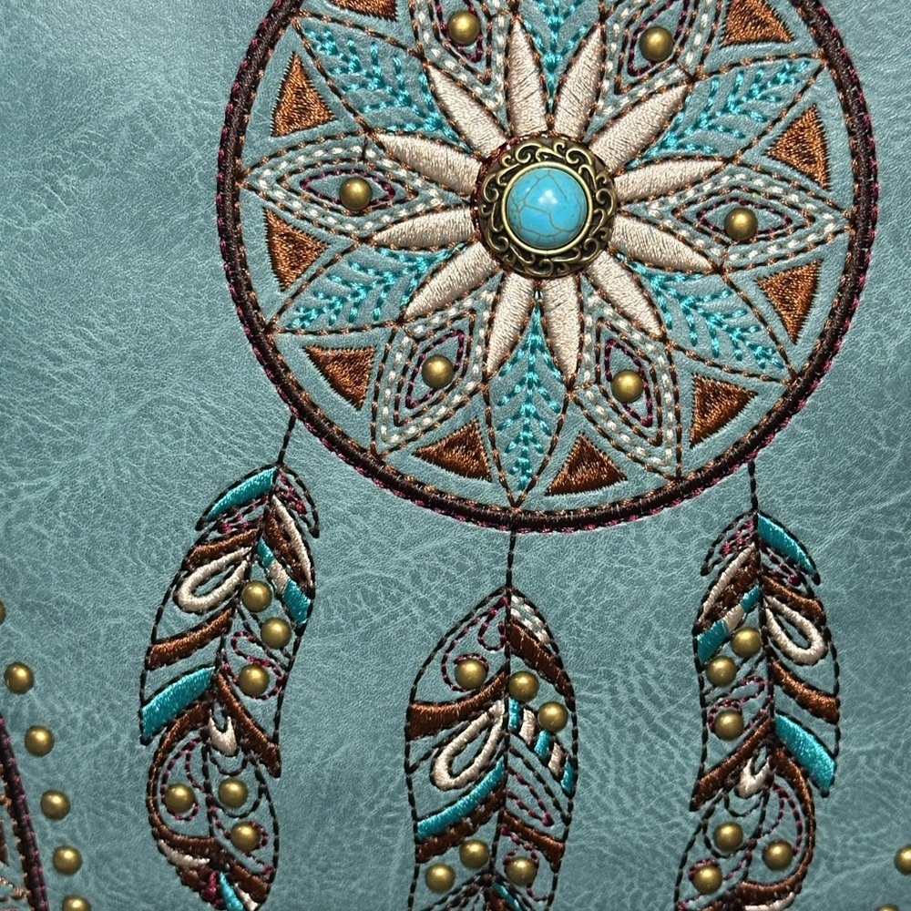 Montana West Brown and turquoise color Crossbody Bag with Medallion Design - Picture 8 of 8